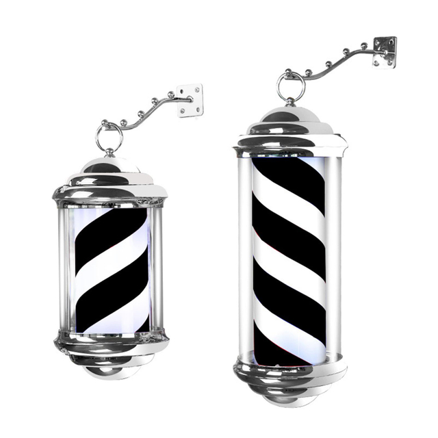 Roting Barber Pole Light with Hanging Rack Werproof Lamp Lighting Salon Sign LED for Outdoor Beauty Salon EU Plug