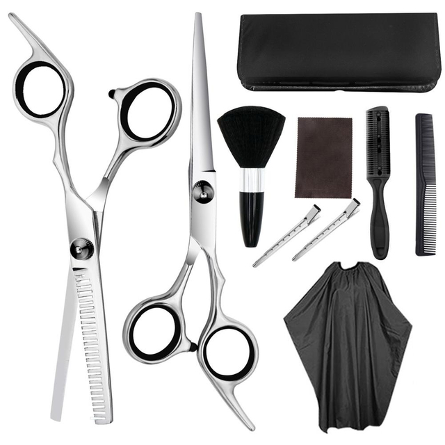 10 pcs set Professional 6 '' hair scissors with bag comb clip brush haircut thinning barber cutting shears hairdresser scissors