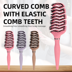 Boar Bristle Massage Vented Curved Detangling Hair Comb for Women Salon Hairdressing Hair Brush