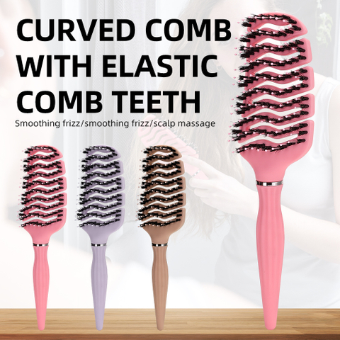 Boar Bristle Massage Vented Curved Detangling Hair Comb for Women Salon Hairdressing Hair Brush