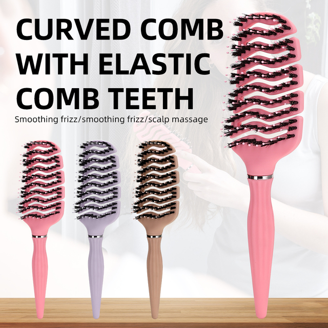 Boar Bristle Massage Vented Curved Detangling Hair Comb for Women Salon Hairdressing Hair Brush