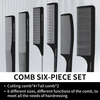 6 Pcs Black Straight Comb Salon Hair Styling Hairdressing Comb Set for Professional Hair Cutting Comb