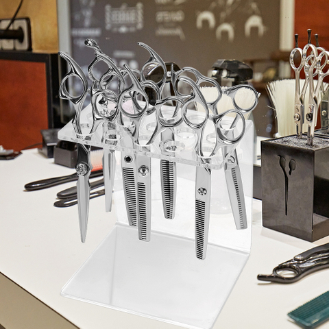 Factory Custom Logo Clear Acrylic Scissors Holder Display Rack for Barbershop