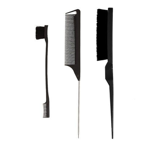 3 Pieces Hair Brush Set,Hair Styling Comb Including Dual Sided Edge Brush & Rat Tail Comb and Teasing Comb for Women Girl Barber