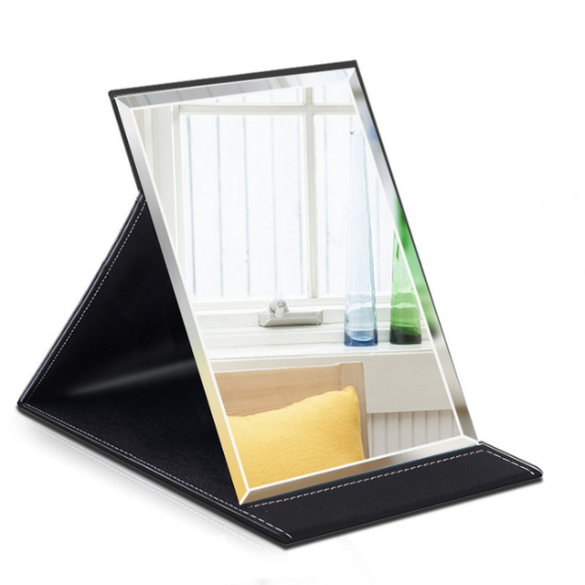 Foldable Makeup Mirror Pu Portable Adjustable Rectangular Ultra-thin Mirror Folding Compact Desktop Table Mirror For Make Up