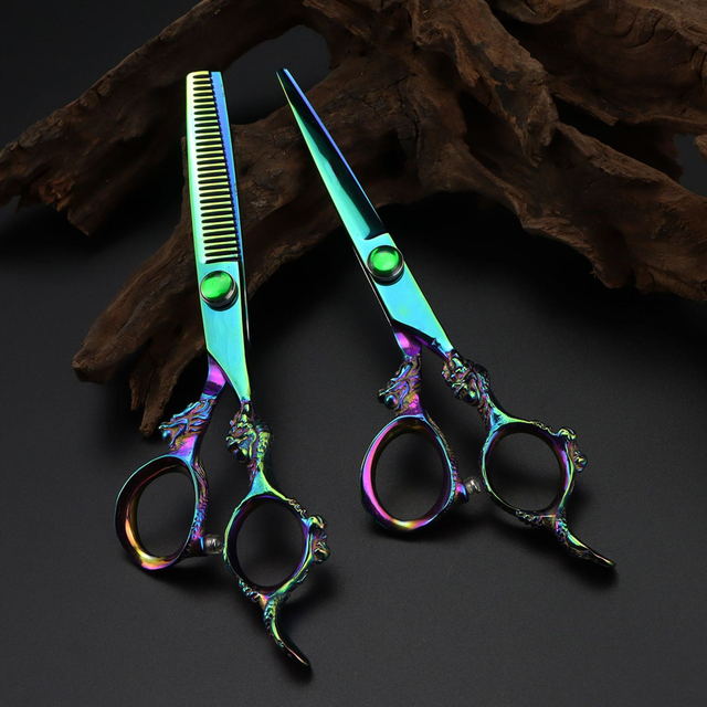 Customize logo JP 440c steel 6 inch green dragon hair scissors haircut thinning barber cutting shears Hairdressing scissors