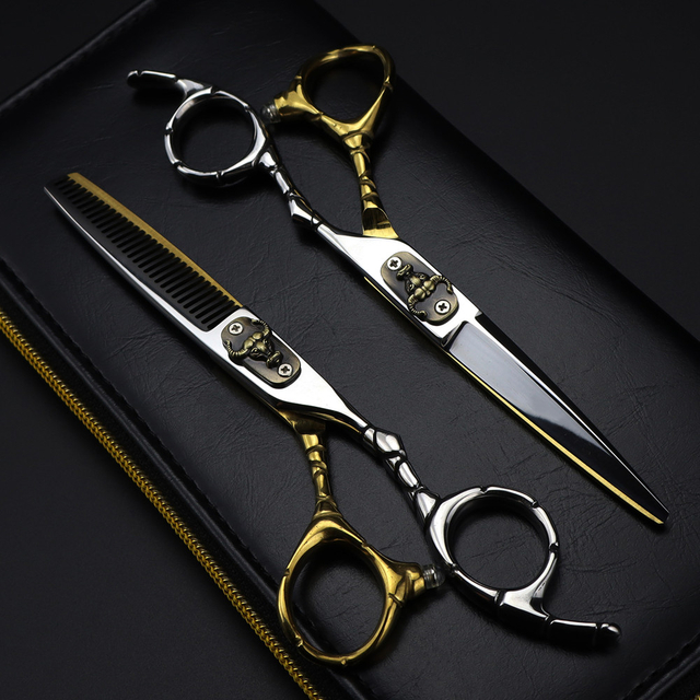 professional Japan 440c steel 6 inch Bull head hair cutting scissors haircut thinning barber cut shears hairdressing scissors