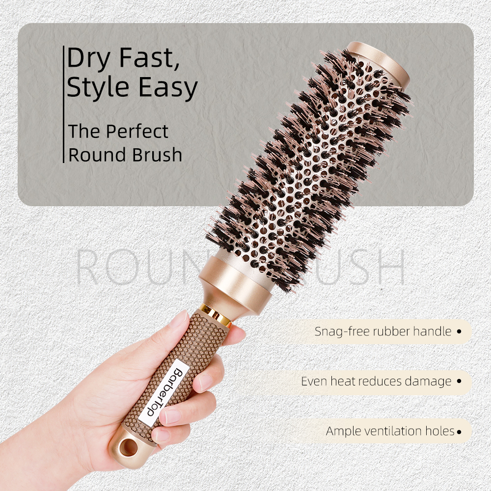 Textured handle of professional hair blowout brush