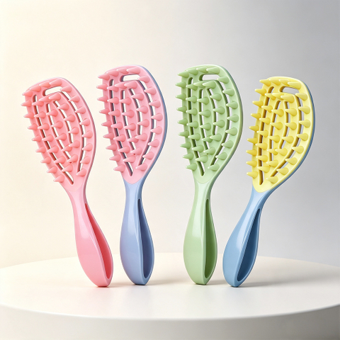 Hollow vented hair brush in pink, blue and green for fast drying