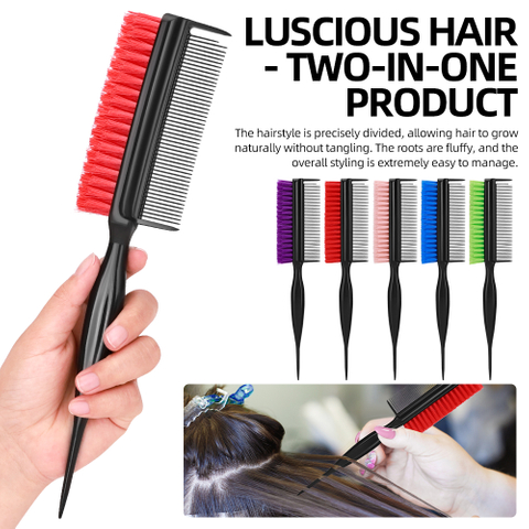 3 Row Hair Comb for Natural Detangling Hair Styling Brush Nylon Bristle Unbraider Teasing Rat Tail Comb for Women