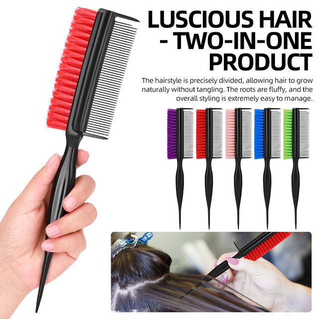 3 Row Hair Comb for Natural Detangling Hair Styling Brush Nylon Bristle Unbraider Teasing Rat Tail Comb for Women